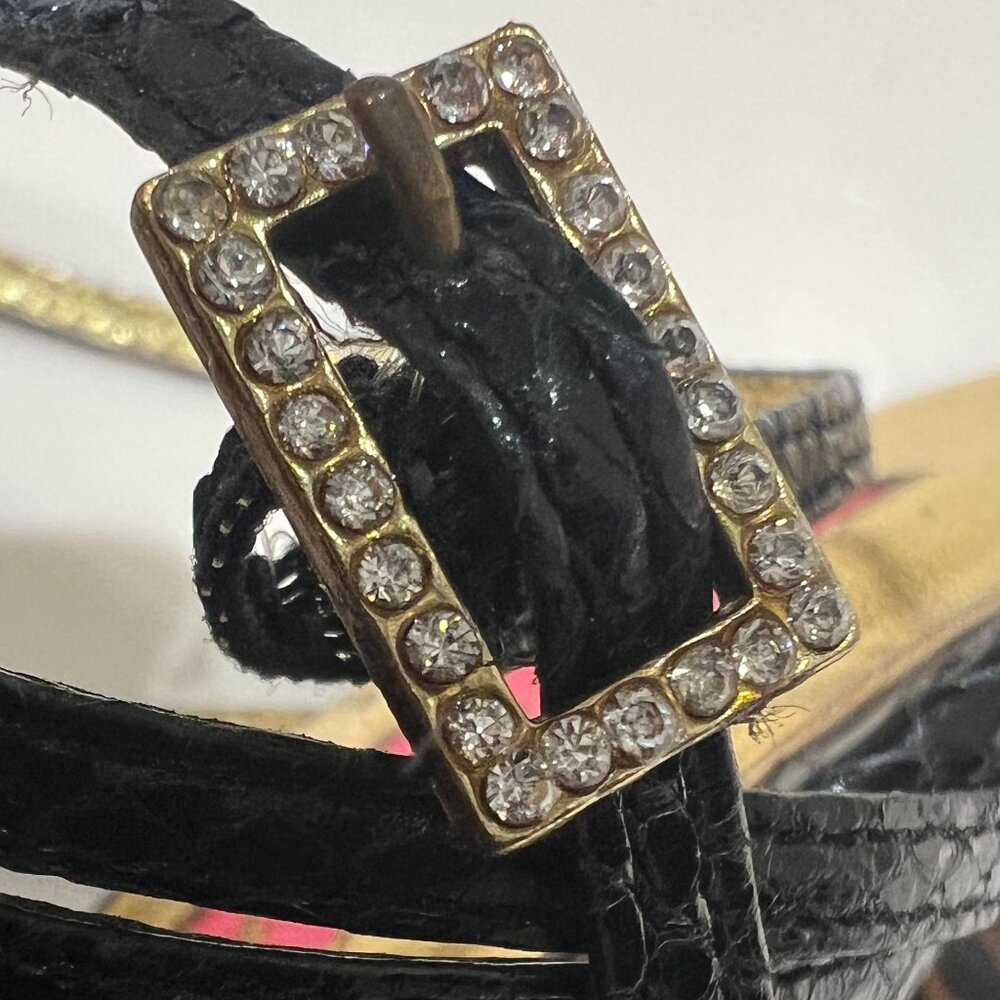 Betsy Johnson Vero Cuoio Soles Black & Gold Fringed Strappy Heels SIZE 6.5 M - Picture 8 of 12